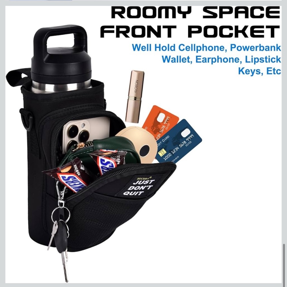 Magnetic Gym Water Bottle Holder Bag with Phone Pocket for 24 32 40oz Cup - Picture 6 of 10